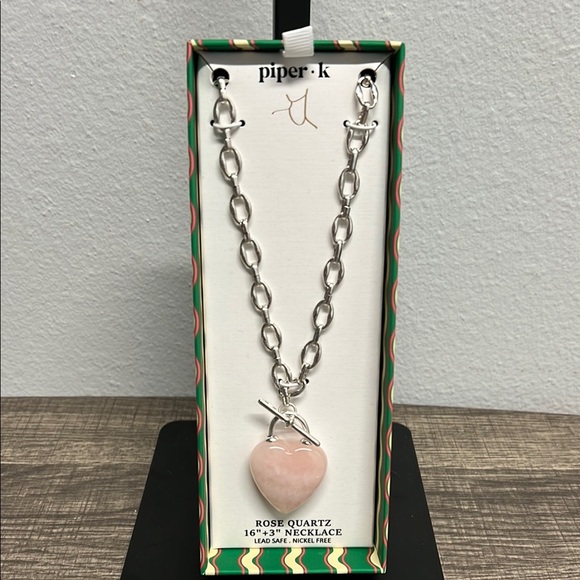 Piper K | Silver Necklace w/ Pink Quartz Heart - Picture 1 of 7